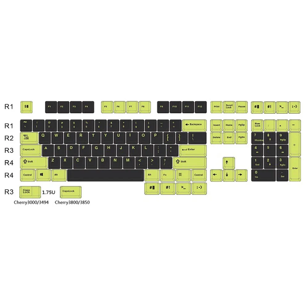 Колпачки для клавиш Cherry Mx Switch Механическая игровая клавиатура с черно-зеленым