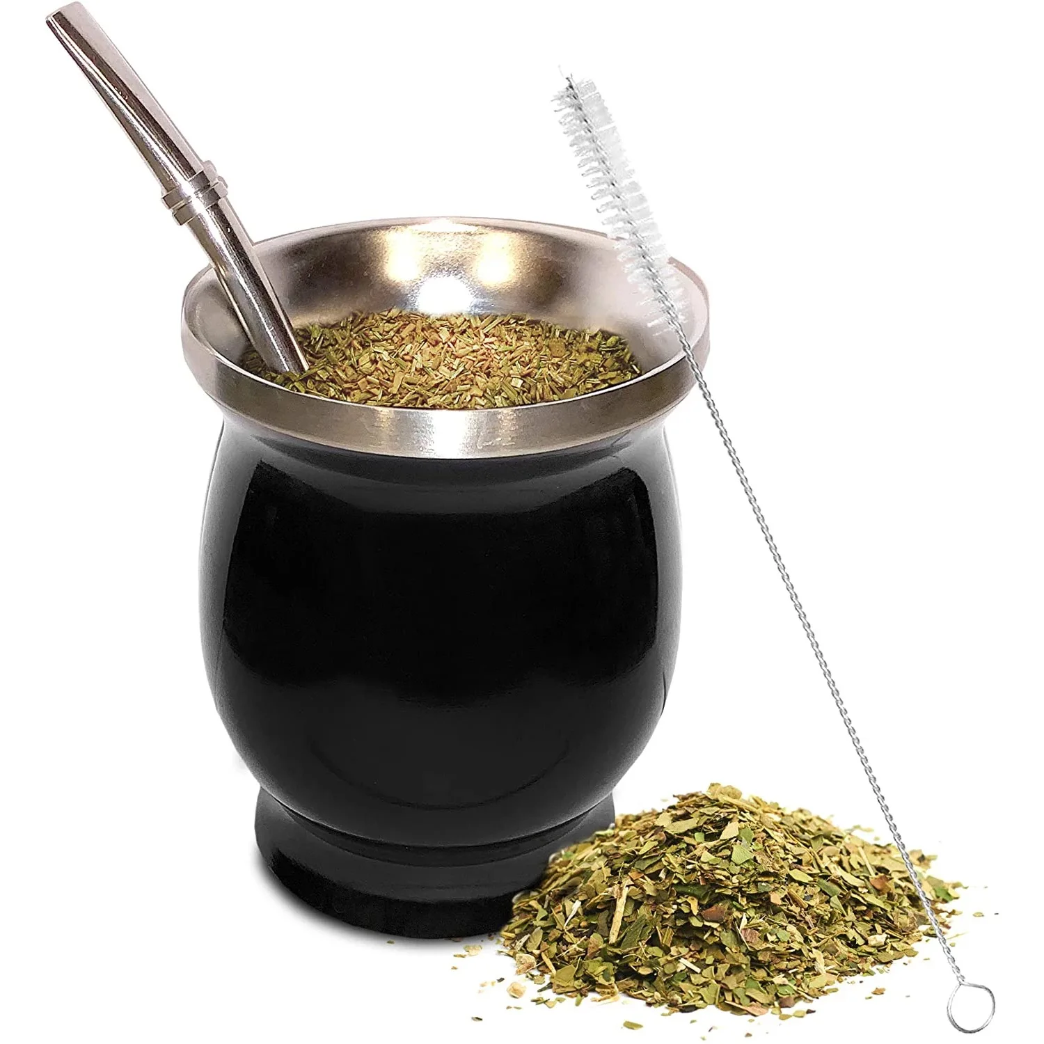 1 Set 8oz Bombilla Set Yerba Mate Gourd Stainless Steel Tea Cup with One Spoon and Brush Heat Insulation Bar Supplies