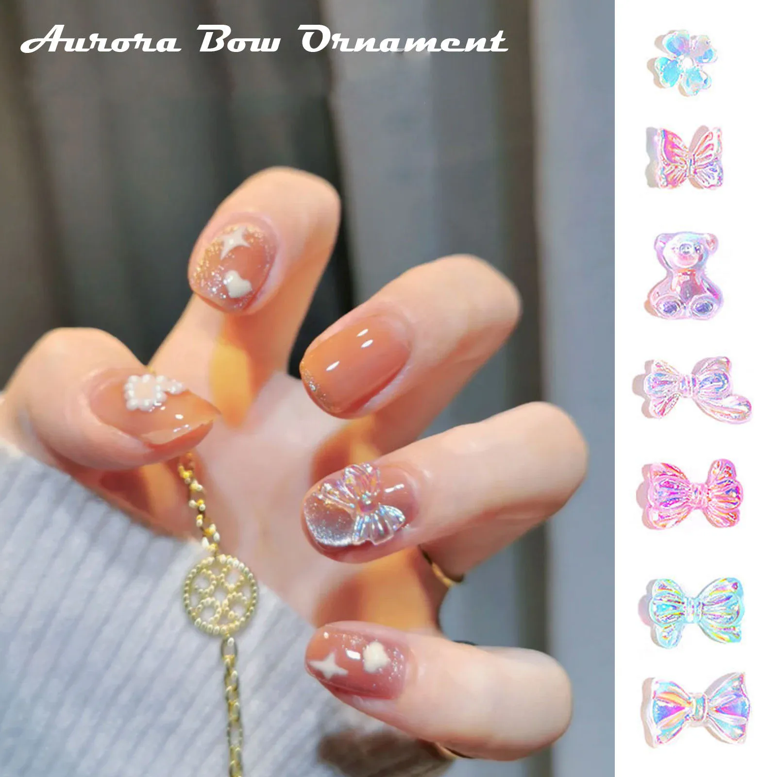 

10pcs Mixed Nail Rhinestone Decoration Laser Bow Knot Aurora Symphony Rhinestone Women DIY Manicure Nail Art Crystal Nail Charms