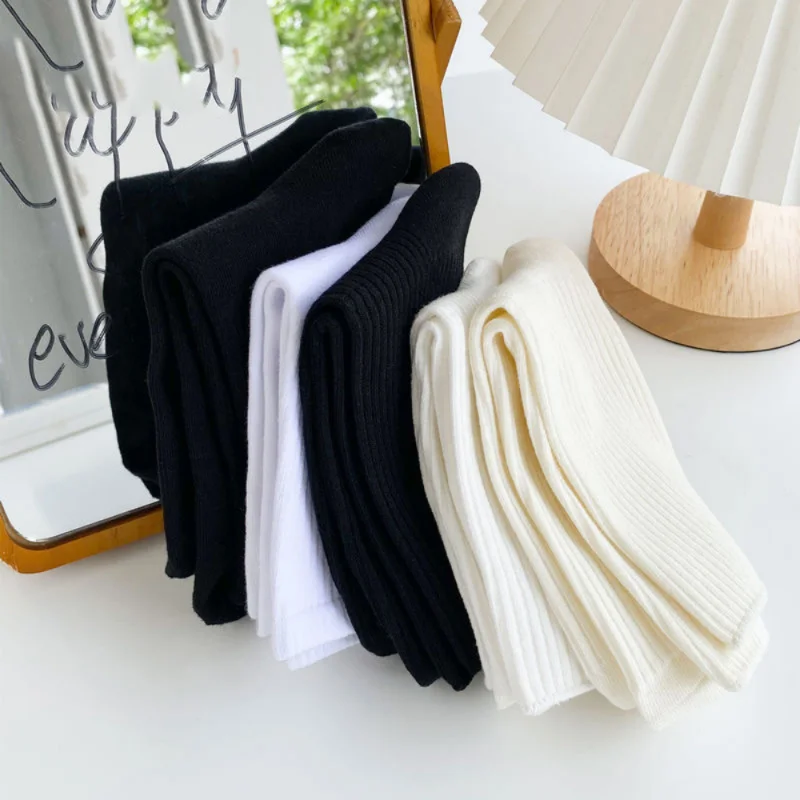Solid Color Socks Mid Tube Knitted Japanese Korean Loose Long Stockings Girl Ins Retro Soft Fashion Trend Spring Autumn Socks