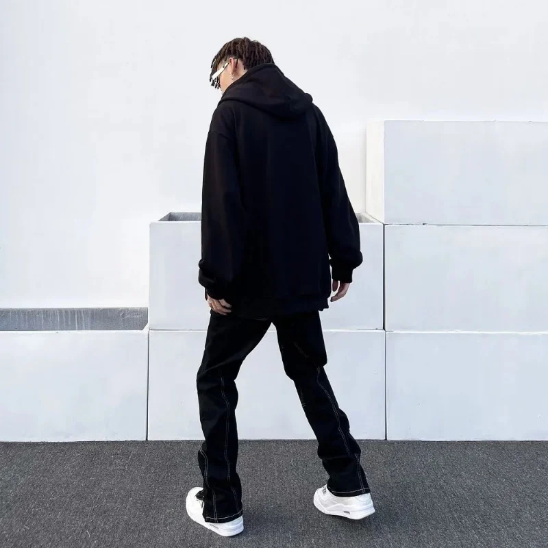 Men's Jeans Hip Hop White Flared Pants Loose Side Zipper Casual Loose Jeans Men's and Women's Pants Y2k Pants Ins Hot Sale Denim