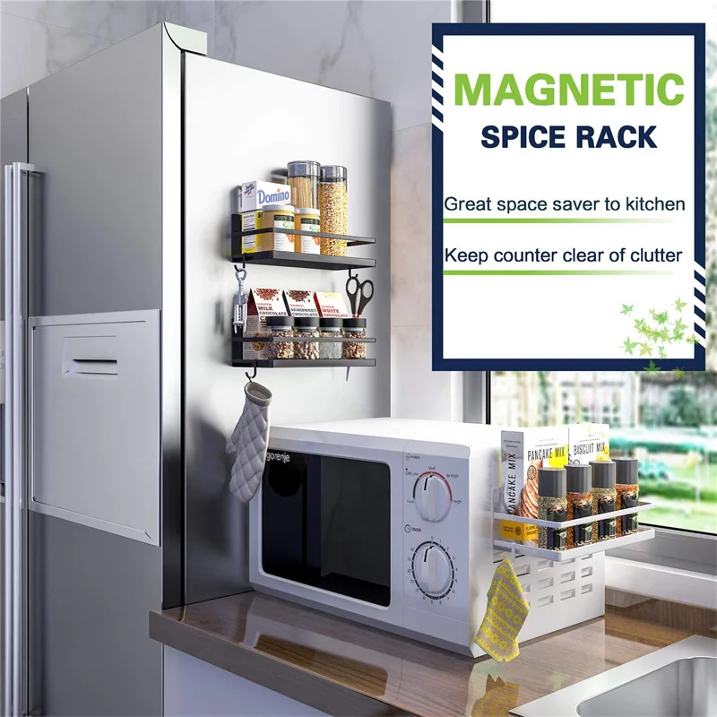 

Magnetic Seasoning Rack Refrigerator Magnetic Seasoning Rack, Strong Magnetic Refrigerator Storage Rack with Detachable Hook