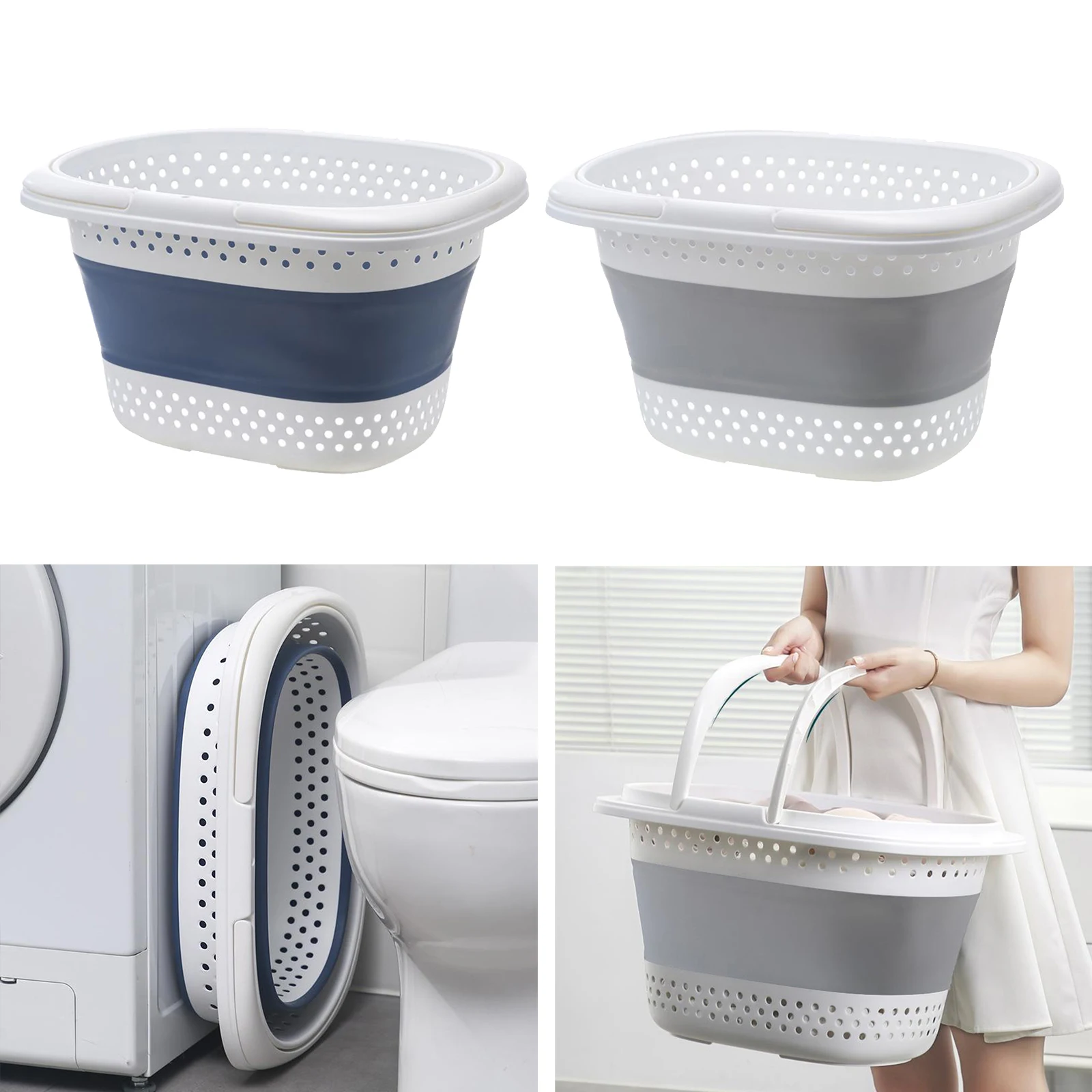 

Foldable With Bucket Laundry Collapsible Wash Bucket Basket Plastic Handles Container Dirty Clothes Organizer Box Bin Storage