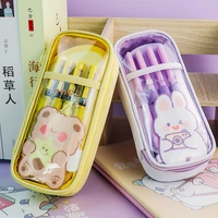large capacity transparent cartoon pencil cases cute pencil bags for girls pencil box colorful stationery