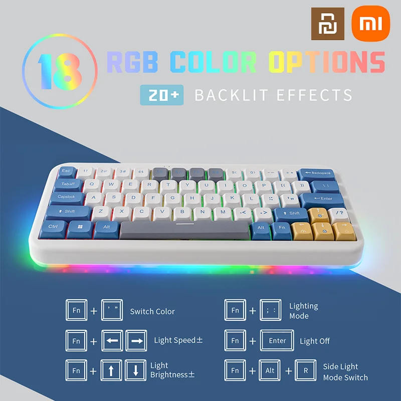 Xiaomi Youpin 63 Keys RGB Three-Mode 2.4G Wired Bluetooth Hot Swap Shaft Mechanical Kit Customized Mac Dual System Keyboard Home