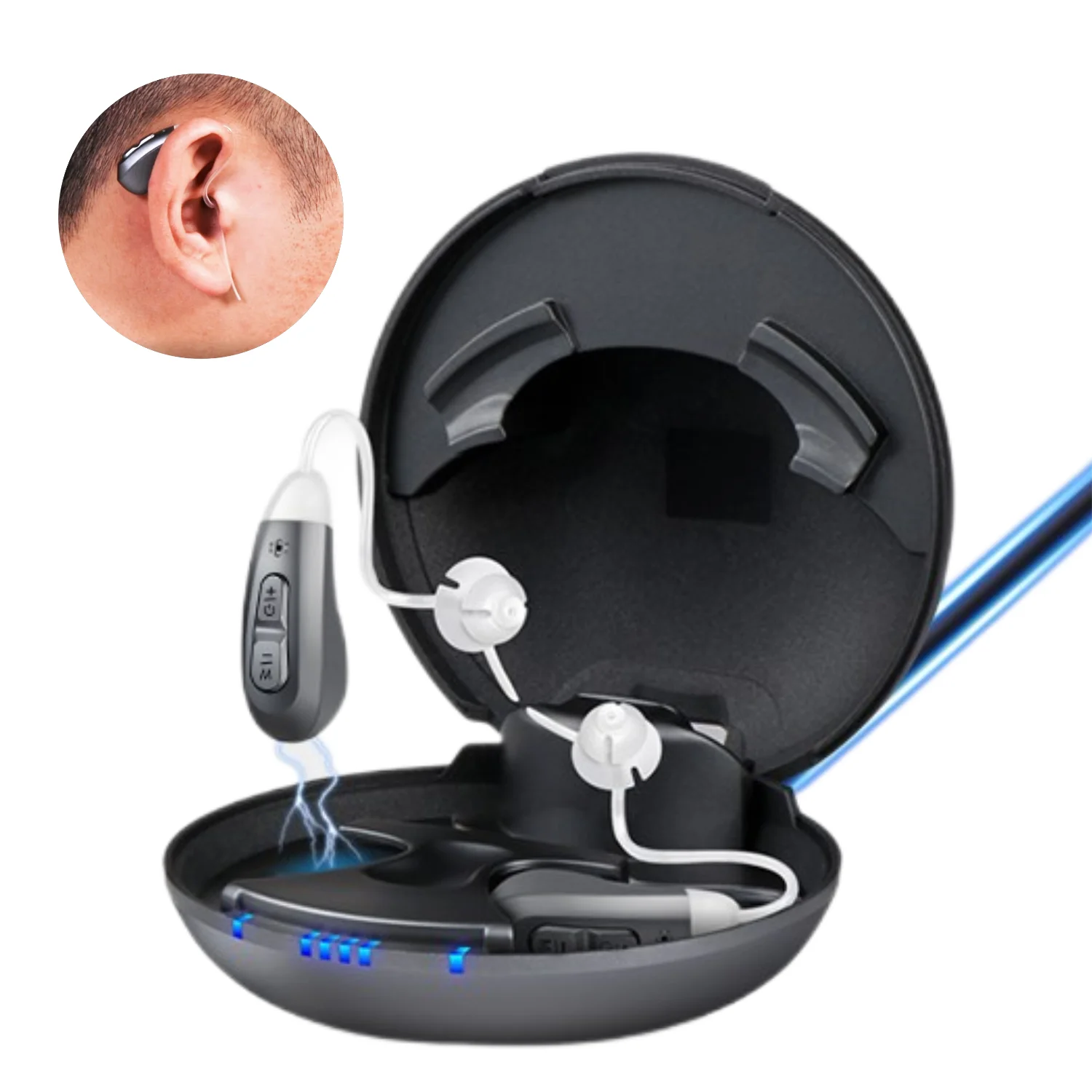 Фото Цифровые слуховые аппараты JINGHAO JH-D59 OTC BTE с Bluetooth, перезаряжаемые, беспроводные, для пожилых людей №1