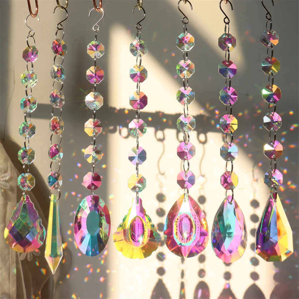 

Home Decor Crystal Pendant AB Color Beads Hanging Curtain Windchimes Sun Light Catcher Pendant Rainbow Wind Chime Room Decor