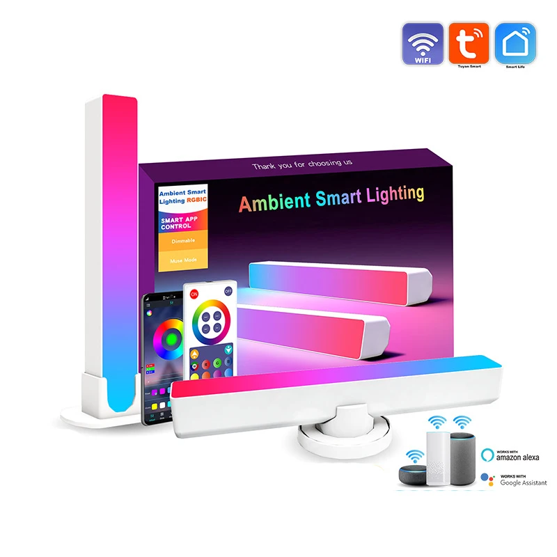 

1 set Tuya Wifi Led Computer Desktop Background Atmosphere Light Ambient Smart Lighting Rgbic Bluetooth Music Pickup Lamp