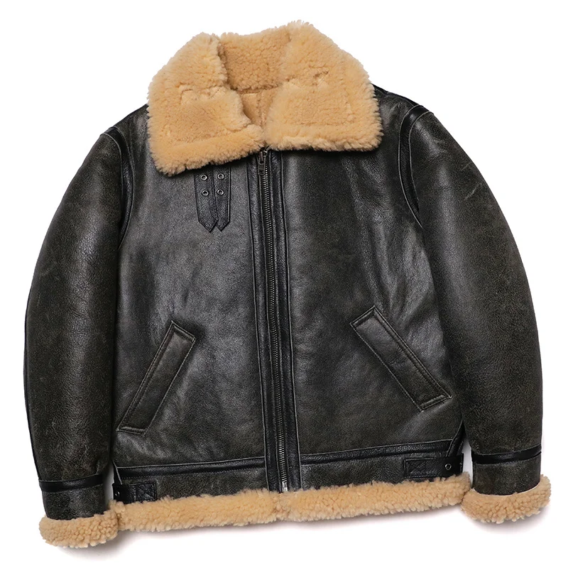 

Classic B3 Shearling Genuine Leather Lacket Men's Wool Fur Sheepskin Warm Winter Coat Vintage Clothing Man Jacket