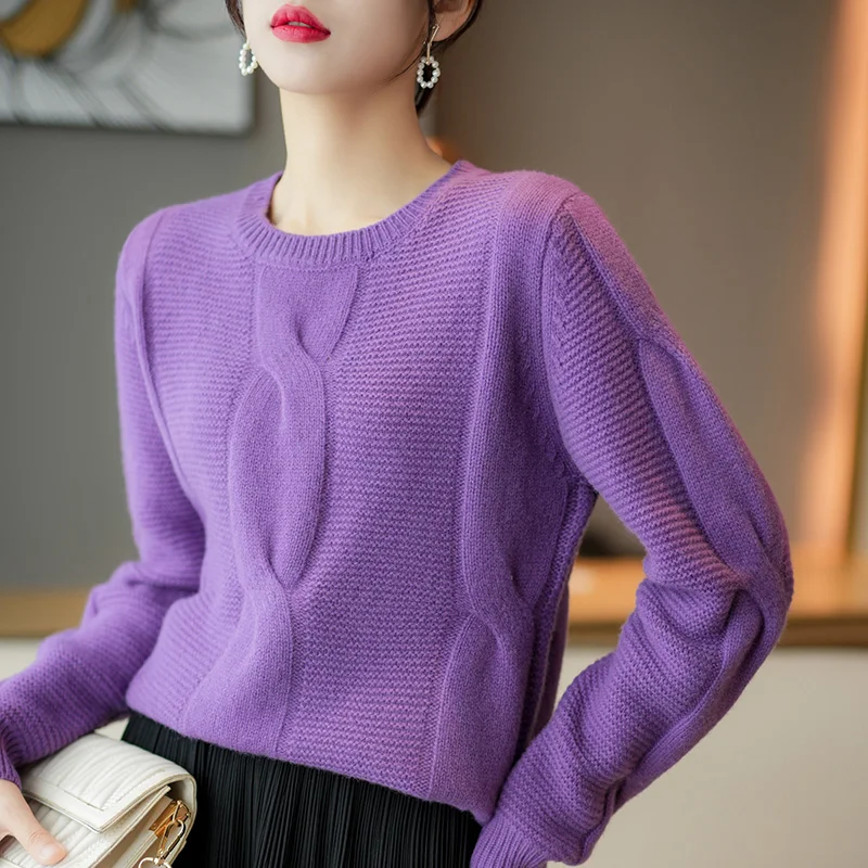 

O-neck Loose Women Sweaters 100% Merino Wool Knitting Long Sleeve Soft Warm Pullovers Female Woolen Knitwears JN228