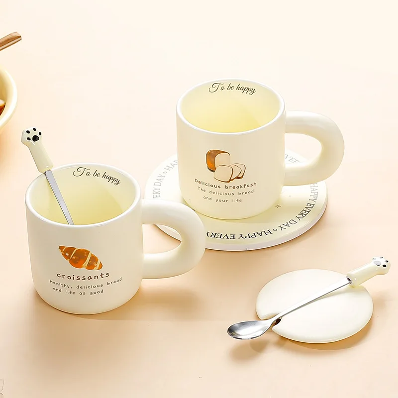 

Мультяшная керамическая кружка с большими ушками, креативная кружка для хлеба с медведем, большая офисная кружка для кофе, милая кружка для завтрака.