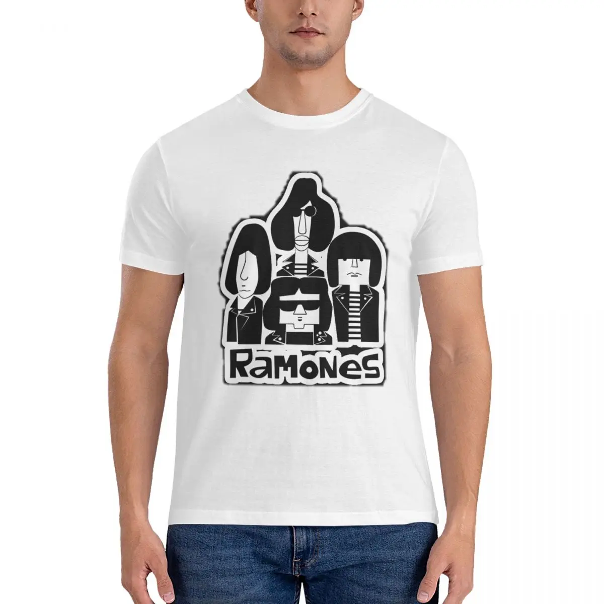 Новинка мужская футболка с изображением R-ramones Charicature из 100% хлопка круглым вырезом