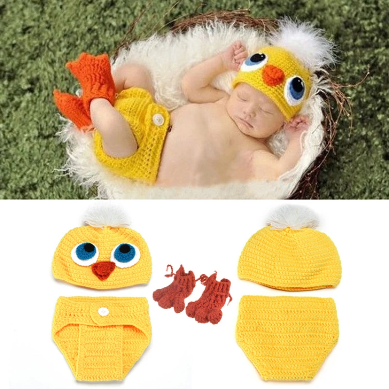 

Children's Photography Suit Small Yellow Duck Shape Knitted Hat Chick Shape Wool Knitting Baby Auxiliary Photo Props Clothes