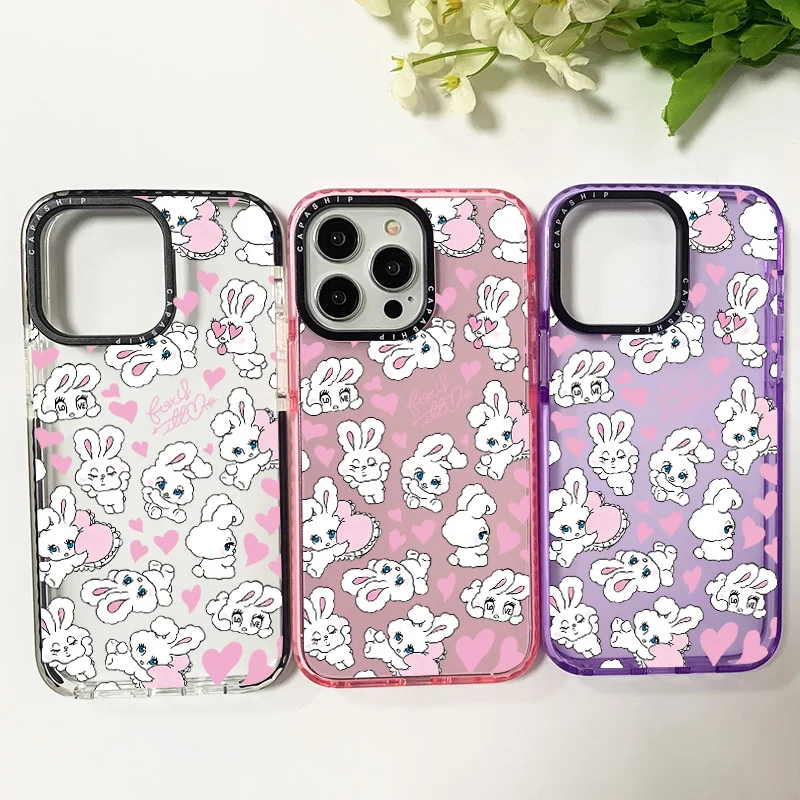 Милый мультяшный чехол с любовным кроликом для Iphone 11 14 15 Pro Max утолщенный