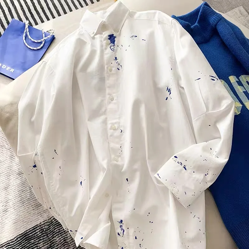 

2022Ss Splash Paint White Long Sleeve Shirt Couple Casual Ader Error Shirt