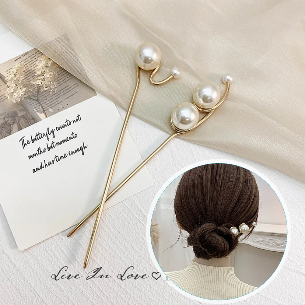 

2 Pcs Hairpin Chignon Chopsticks Headgear Pearl Hairpins Zinc Alloy Forks Bride