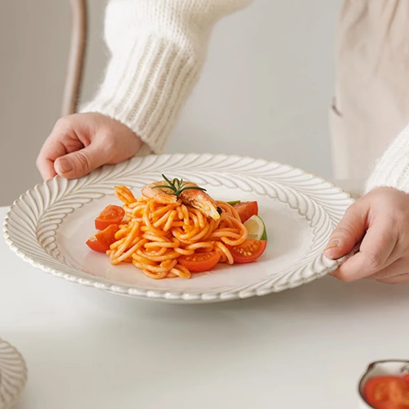 Французская белая винтажная Бытовая Керамическая тарелка для столовой лапши