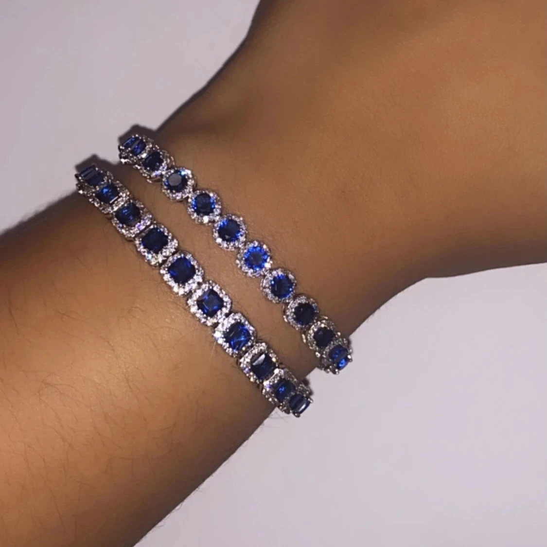 

2023 Fashion Geometric Blue White Cubic Zirconia 5A CZ Tennis Chain Charm Bracelets For Women Girl Classic Wedding Jewelry Gifts