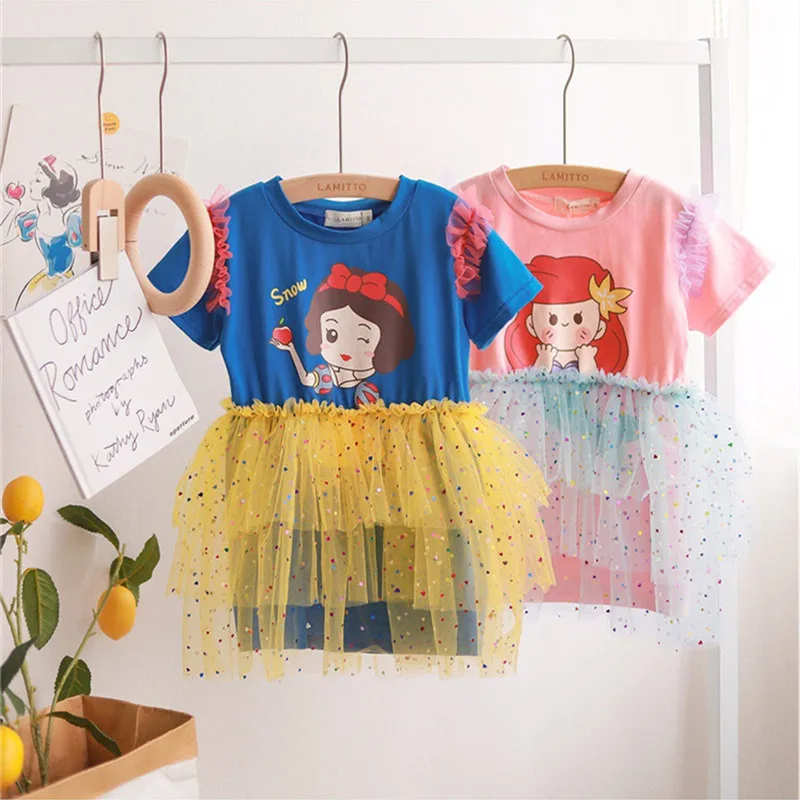 

Disney Baby Girls Clothes Dress For Girls Snow White Summer Princess Dress Kids Short Sleeve Fashion Cute Sequins Mesh Dress