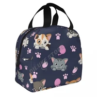 with different cats heads insulated lunch bags print food case cooler warm bento box for kids lunch box for school