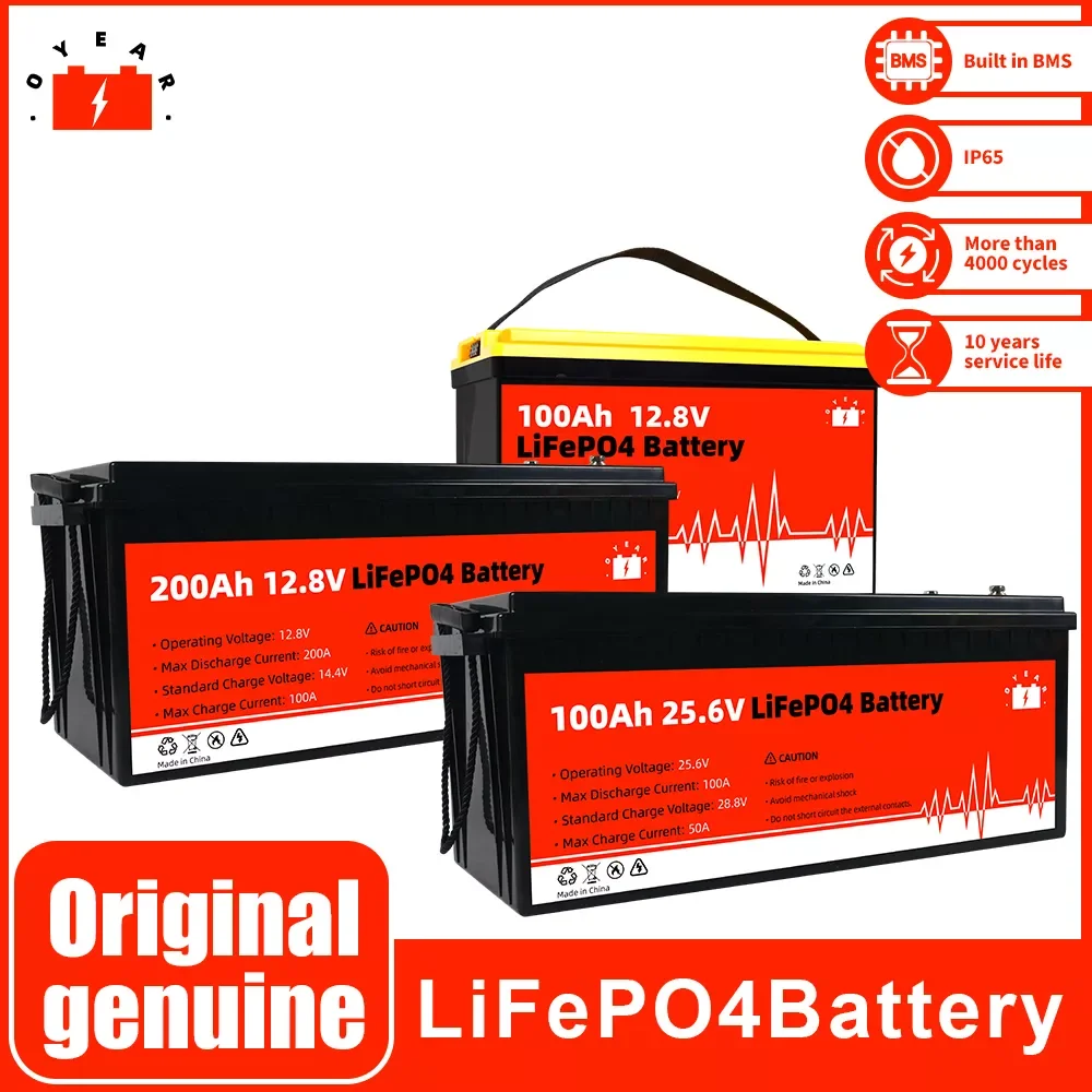 

Hot Sale 100AH 200AH Lifepo4 Battery Pack Built-in BMS Brand New 12V 24V Rechargeable Lithium iron phosphate Cell For Golf EV