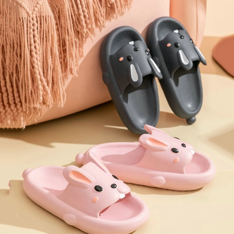 Women Summer Eva Soft Sole Cute Rabbit Slippers Beach Thick Platform Sandals Couples Non-Slip Indoor Slippers Home Flip Flops
