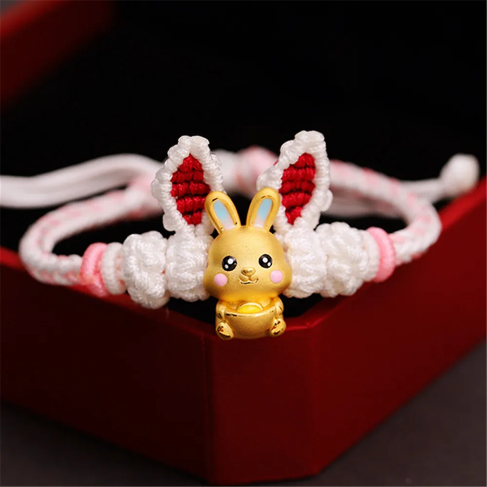 Купи Pure 999 24K Yellow Gold Women Lucky Lovely Rabbit Bracelet 1.5-1.7g 6.3-8inch за 14,297 рублей в магазине AliExpress