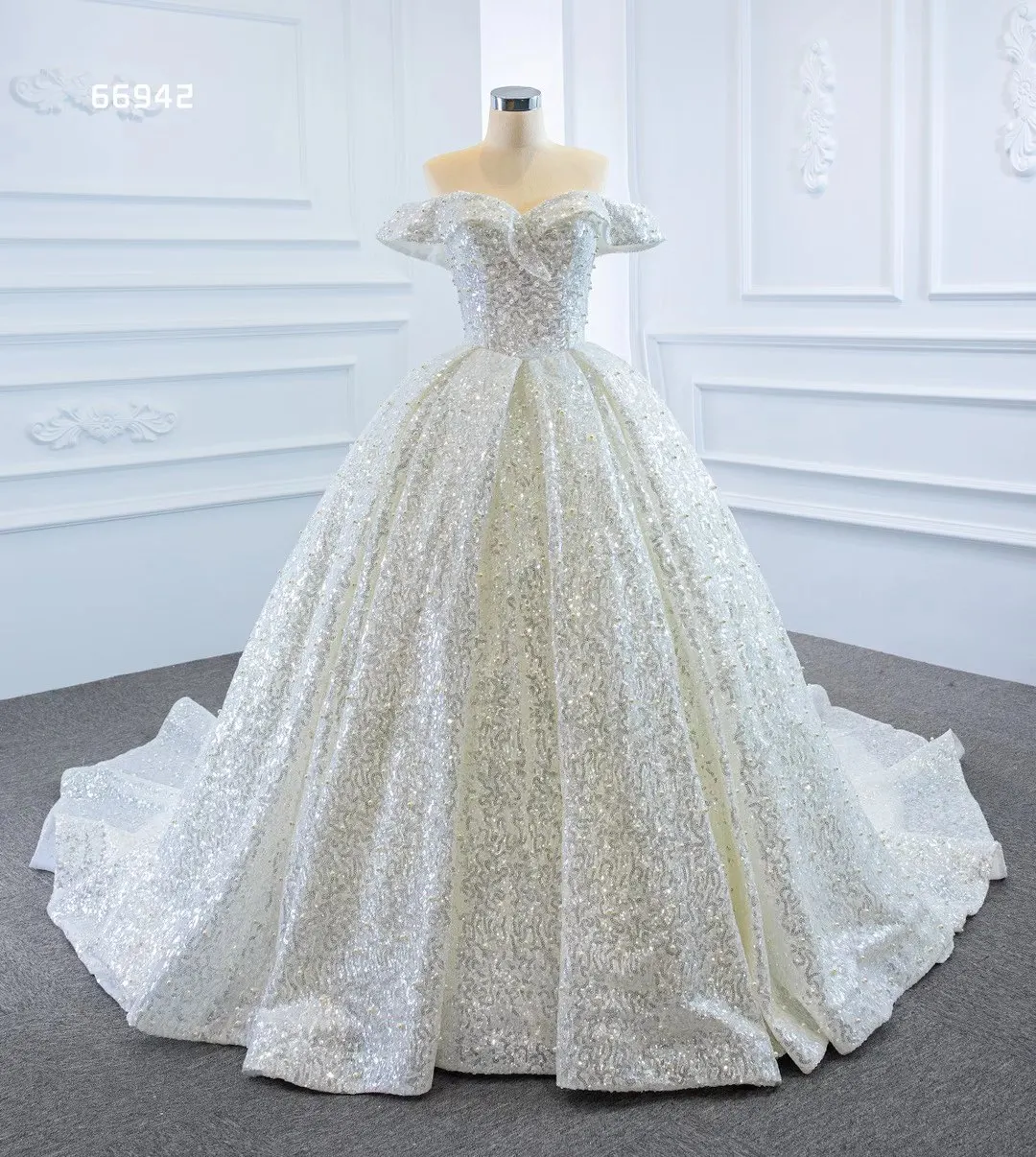 

Aoliweiya Bridal #66942 Off the Shoulder Wedding Dress with Court Train