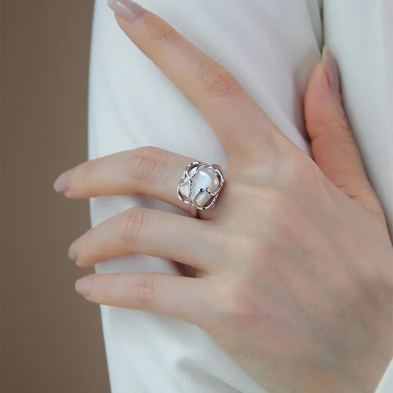 Элегантные кольца с жемчугом в стиле барокко женские серебряные открытые S925