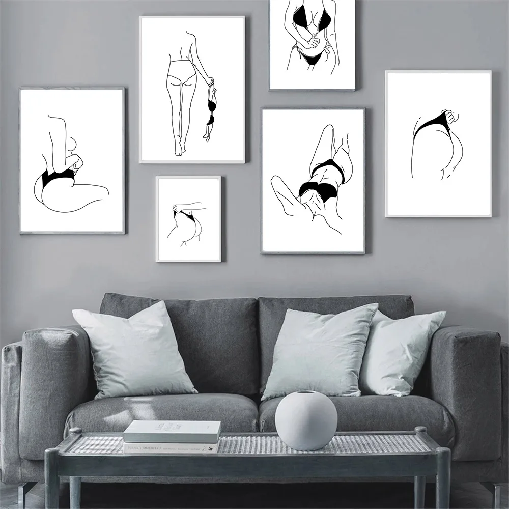 

Sexy Female Body Canvas Art Painting Naked Nude Poster Woman Line Print Abstract Drawing Posters Wall Pictures Living Room Decor