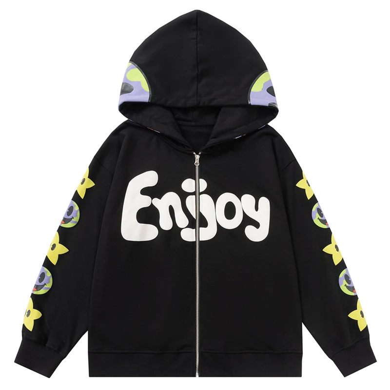 

Unisex Autumn Casual Jackets Hip Hop Hooded Sweatshirt Jacket Men Streetwear Harajuku Funny Pattern Star Earth Print Zipper Coat