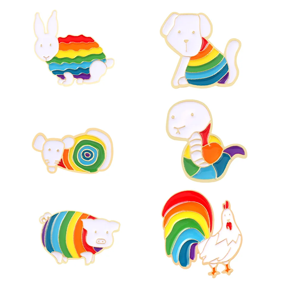 

6pcs Cartoon Animal Badge Rainbow Color Brooch Clothing Breastpin Bag Brooch