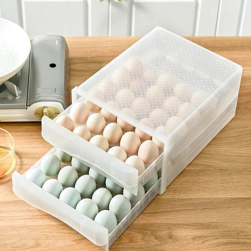 

60 Grids Egg Storage Storage Box Double-layer Transparent Drawer Type Transparent Egg Container for Refrigerator Arrange Kitchen