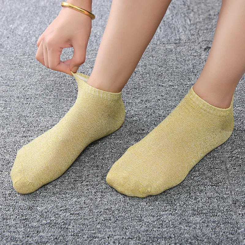 Women Lovely Glitter Short Socks Spring Summer And Autumn Black Pink Retro Cute Candy Color Ankle Socks Kawaii Invisible Female