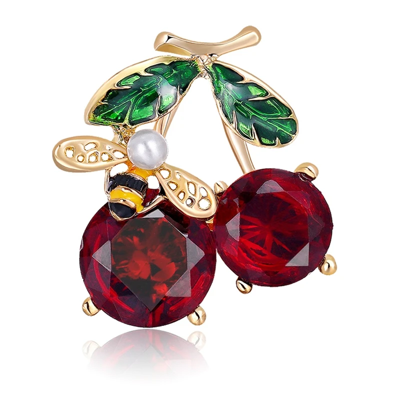 

Exquisite Dark Red Garnet Simulation Cherry Brooches For Women Cute Party Casual Brooch Pins Gifts