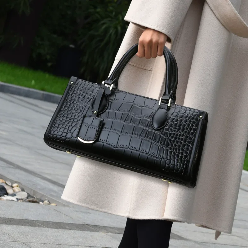 

Luxury bagTop Genuine Leather 2023 New Net Red Crocodile Handbag Korean Simple One Shoulder Crossbody Bag Large Capacity