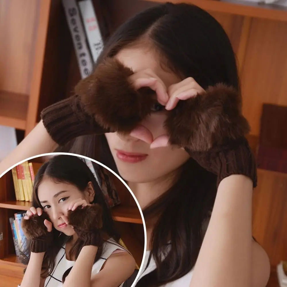 

Женские Искусственные шерстяные Плюшевые Вязаные крючком перчатки с открытыми пальцами для сенсорного экрана вязаные перчатки толстые теплые защитные перчатки для запястья