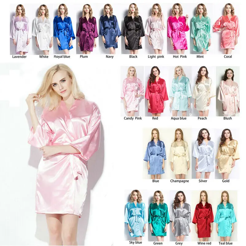 Women Bridesmaid Robes Silk Satin Robe Bride Robe Bridal Wedding Robe Lavender Solid Robe Gown Silk Robes for Women