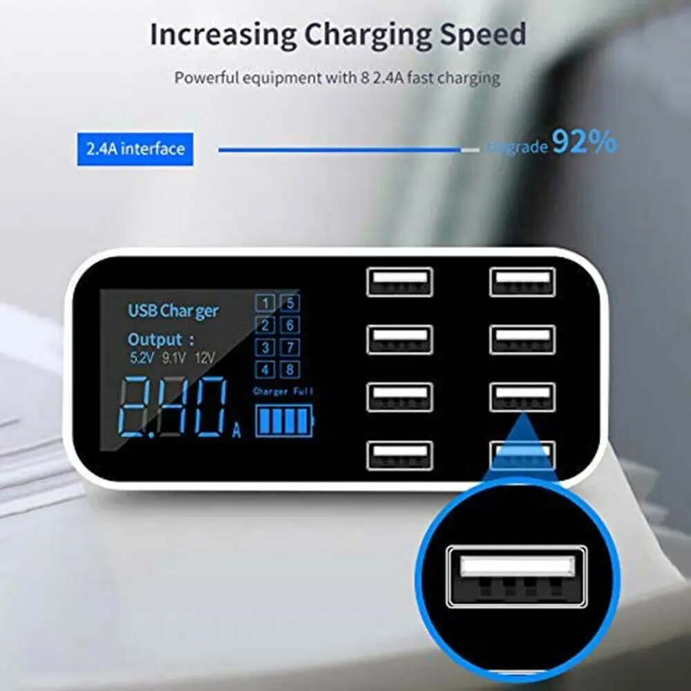 

Portable 8-Port Universal LCD Display Car USB Charger Station Fast Charging Phone Charger Power Adapter
