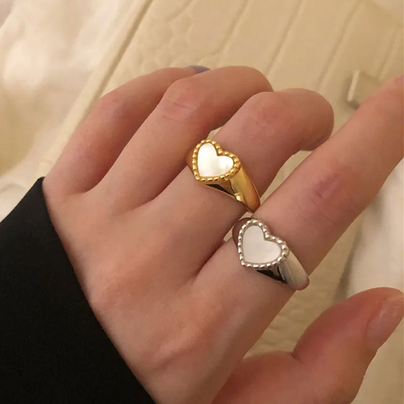 

Korean Open Love Heart Rings for Women Vintage Sweet Elegant Wedding Party Fine Jewelry Couples Accessories Gifts Anillos Mujer