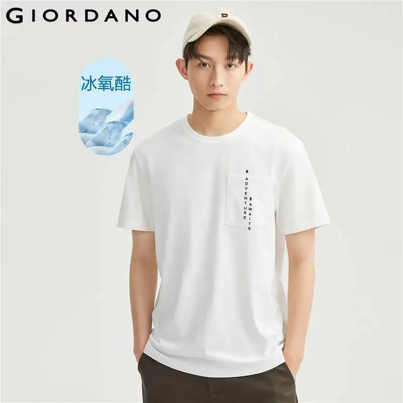 

GIORDANO Men T-Shirts High-Tech Ice Cooling Letter Print Tee Short Sleeve Crewneck Single Pocket Summer Casual Tshirts 01023427