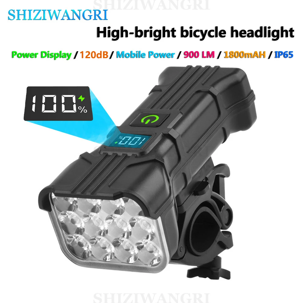 

2in1 Bicycle Light Bicycle horn 12LED Bike Headlight Power Bank Flashlight Handlebar USB Charging MTB Road Cycling lighting