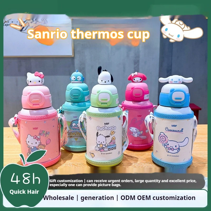 Sanrio children's thermos 316 stainless steel straw hot water cup kindergarten travel school kettle cinnamon roll safety