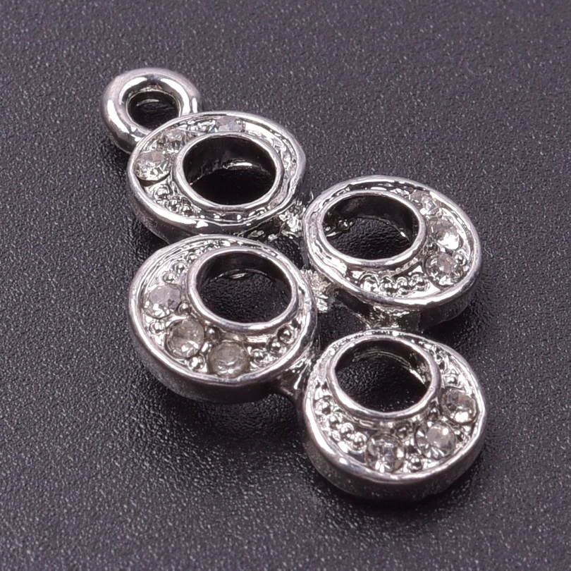 

2pcs/Lot Four Circle Ring Cutout Rhinestone Pendant Silver Color Metal Charms Bisuteria Para Manualidades Por Mayor Accessories