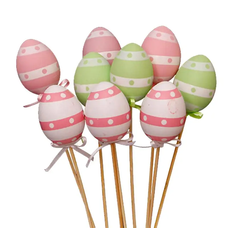 

9pcs Easter DIY Egg Plastic Coloring Painted Easter Simulation Eggs with Sticks Decorations Kids Gifts Toys (Mixed Color)