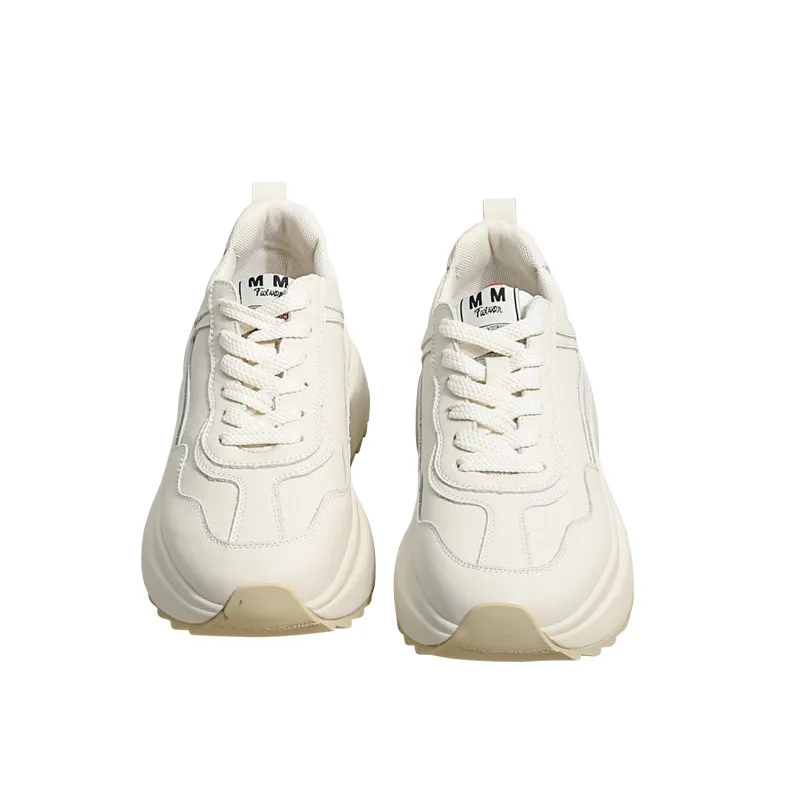 

Women's Shoes Spring Thin Lace-Up Comfortable Leather Panel Shoes Thick Sole Daddy Shoes Little White Sneakers Daddy Shoes