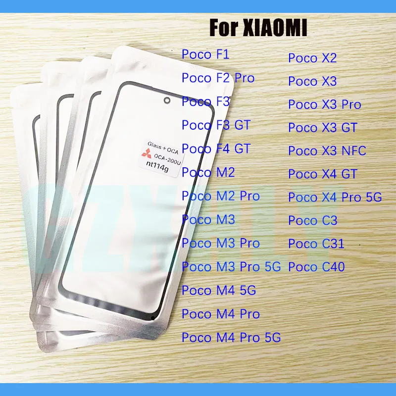

10pcs/lot Front Outer GLASS + OCA LCD Lens For Xiaomi Poco F3 F1 F2 F4 M2 M3 M4 X2 X3 X4 Pro 5G GT NFC C3 C31 Touch Screen Panel