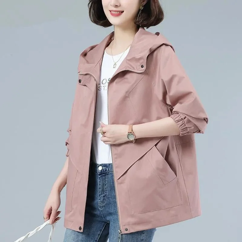 

2022 Spring Autumn New Women Jacket Loose Long Sleeve Windbreaker Famale Causal Hooded Coat Lined Bomber Jackets Outerwear