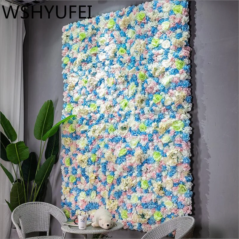 

60x40cm Artificial Flower wall decoration Road Lead Hydrangea Peony Rose Flower Mat Wedding Arch Pavilion Corners decor floral