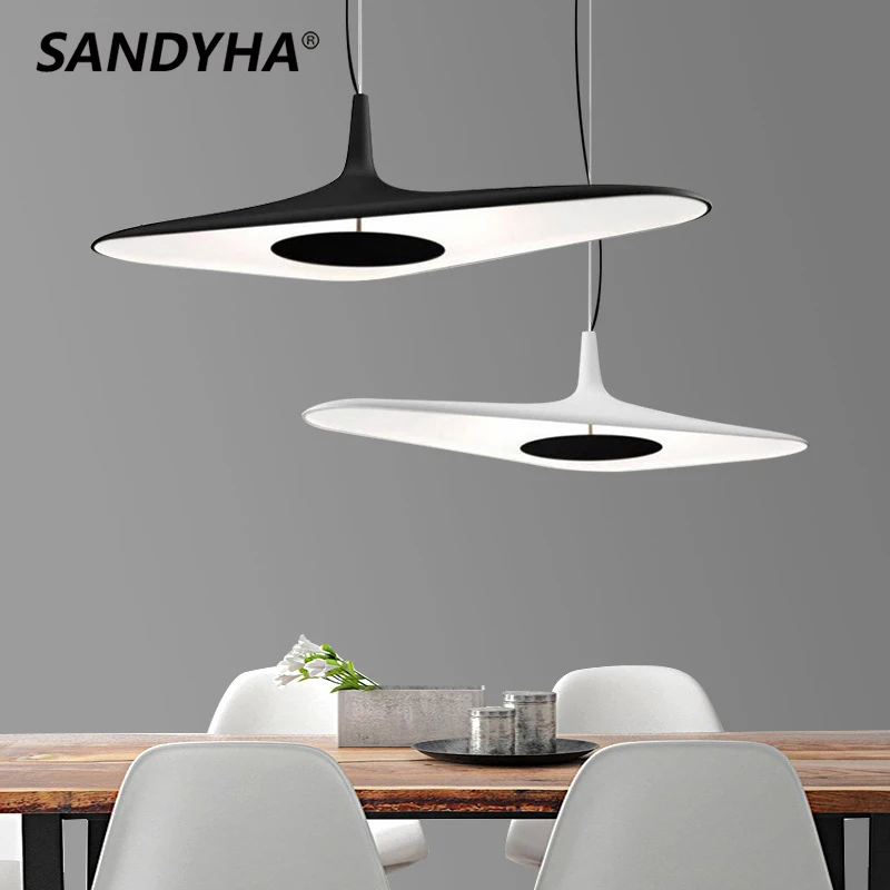 

SANDYHA Modern Irregular Design Chandeliers Resin White Black Led Pendant Lamp Bedroom Bedside Dining Room Hanging Light Fixture